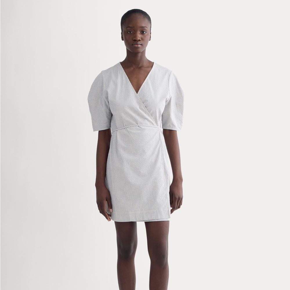 Seersucker mini wrap dress